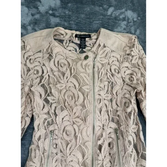 INC Womens Small Lace Jacket Beige Floral Long Sleeve Full Zip - Picture 4 of 8